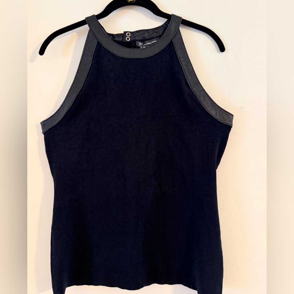 INC International Concepts Black Sleeveless Top with Leather Trim Size L - Picture 2 of 9